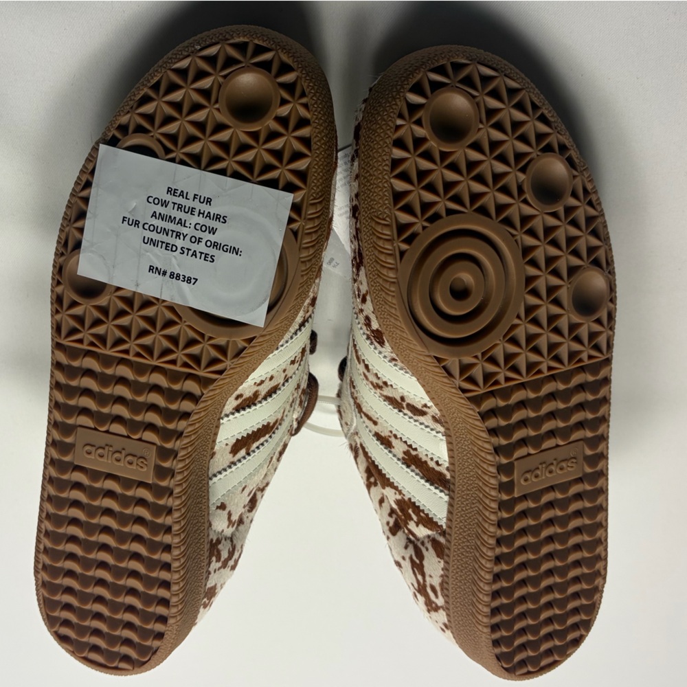 adidas Women's White and Brown Cow Print Samba Sneakers - Picture 11 of 13